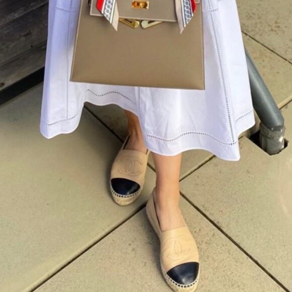 Chanel Beige/Black Lambskin Espadrilles - Picture 1 of 8